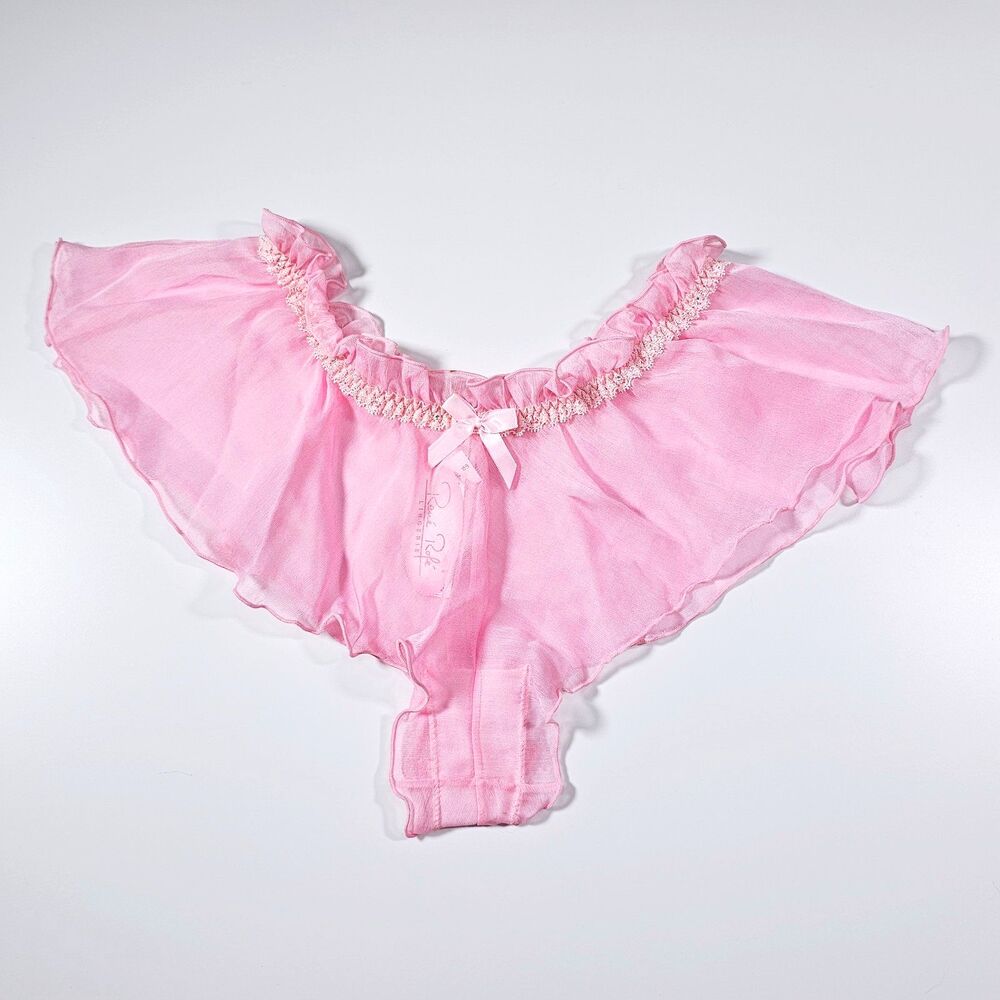 Rene Rofe Pink Sheer Chiffon Ruffle Panties Rhinestones Bow Y2K Size S NWT